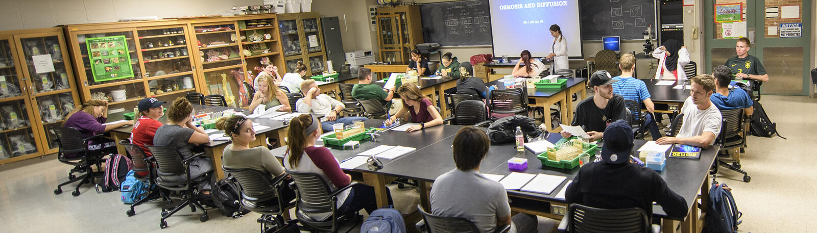 photo of students and a professor in a classroom