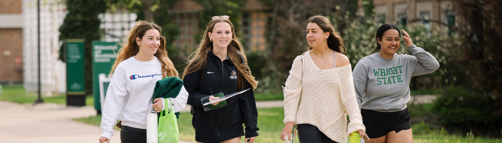 photo of students walking outside of the math and micro building at wright state